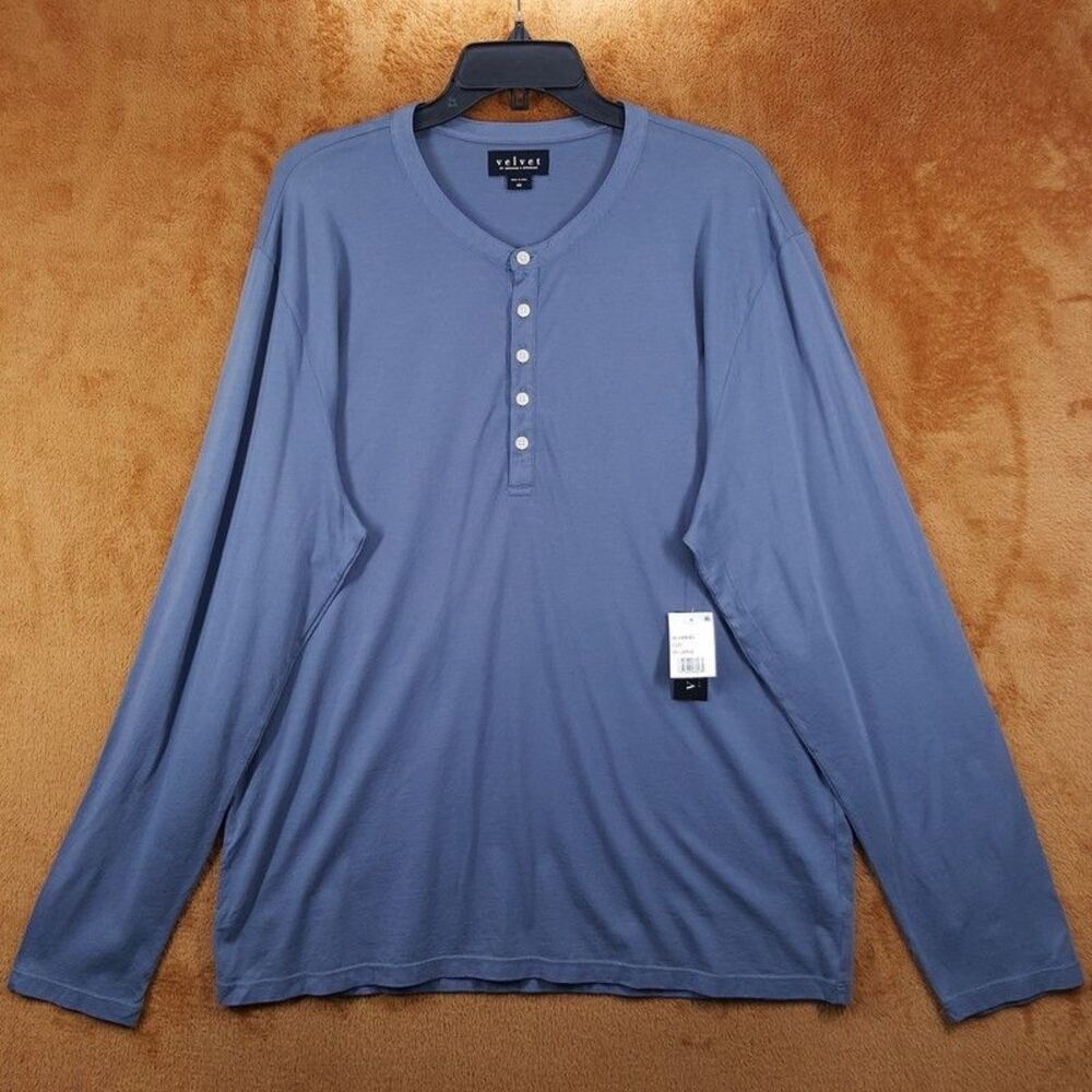 VELVET GRAHAM SPENCER Shirt Mens XXL Blue Pullover Henley 100% Cotton ALVARO